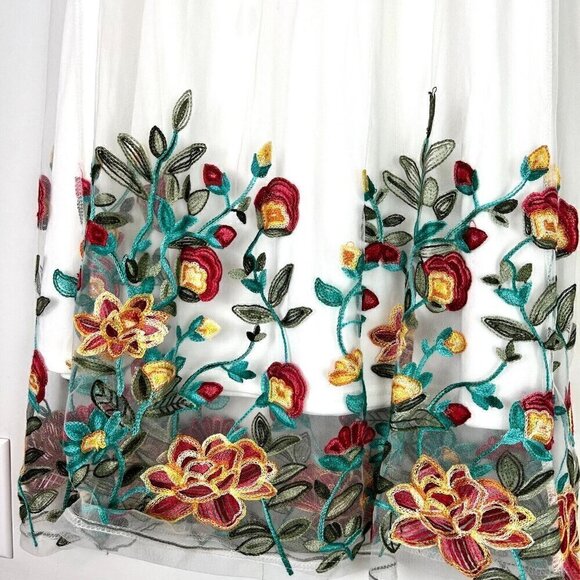 Magic Womens Medium Embroidered Floral Semi Transparent A line Midi Skirt White - Picture 3 of 9